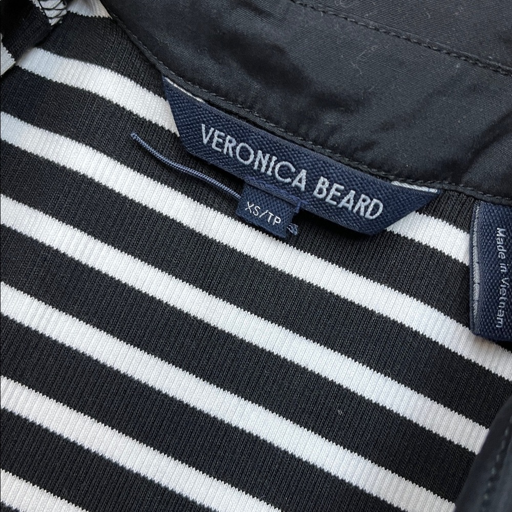 Veronica Beard Black & White Striped Polo Midi with Black Skirt - Picture 7 of 8